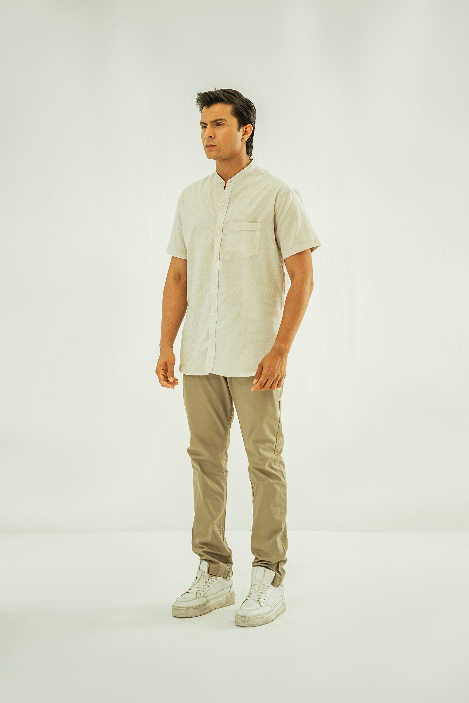 Oatmeal Stripe Short Sleeve Shirt