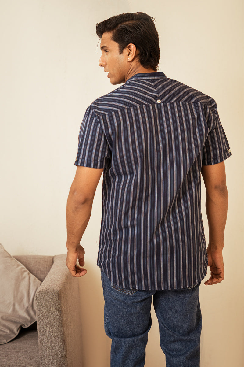 Navy Stripe Short Sleeve Shirt