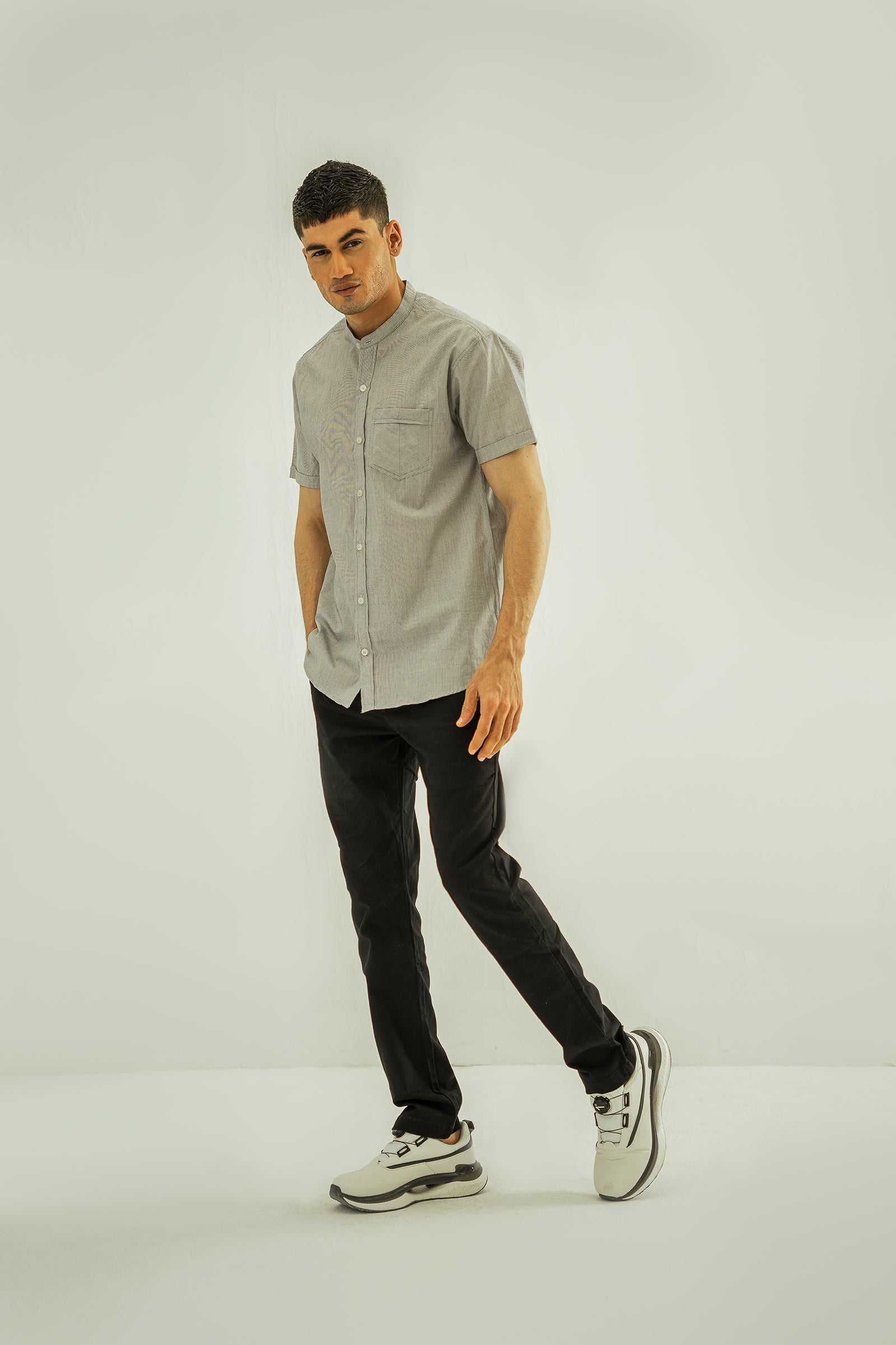 Grey Stripe Short Sleeve Shirt