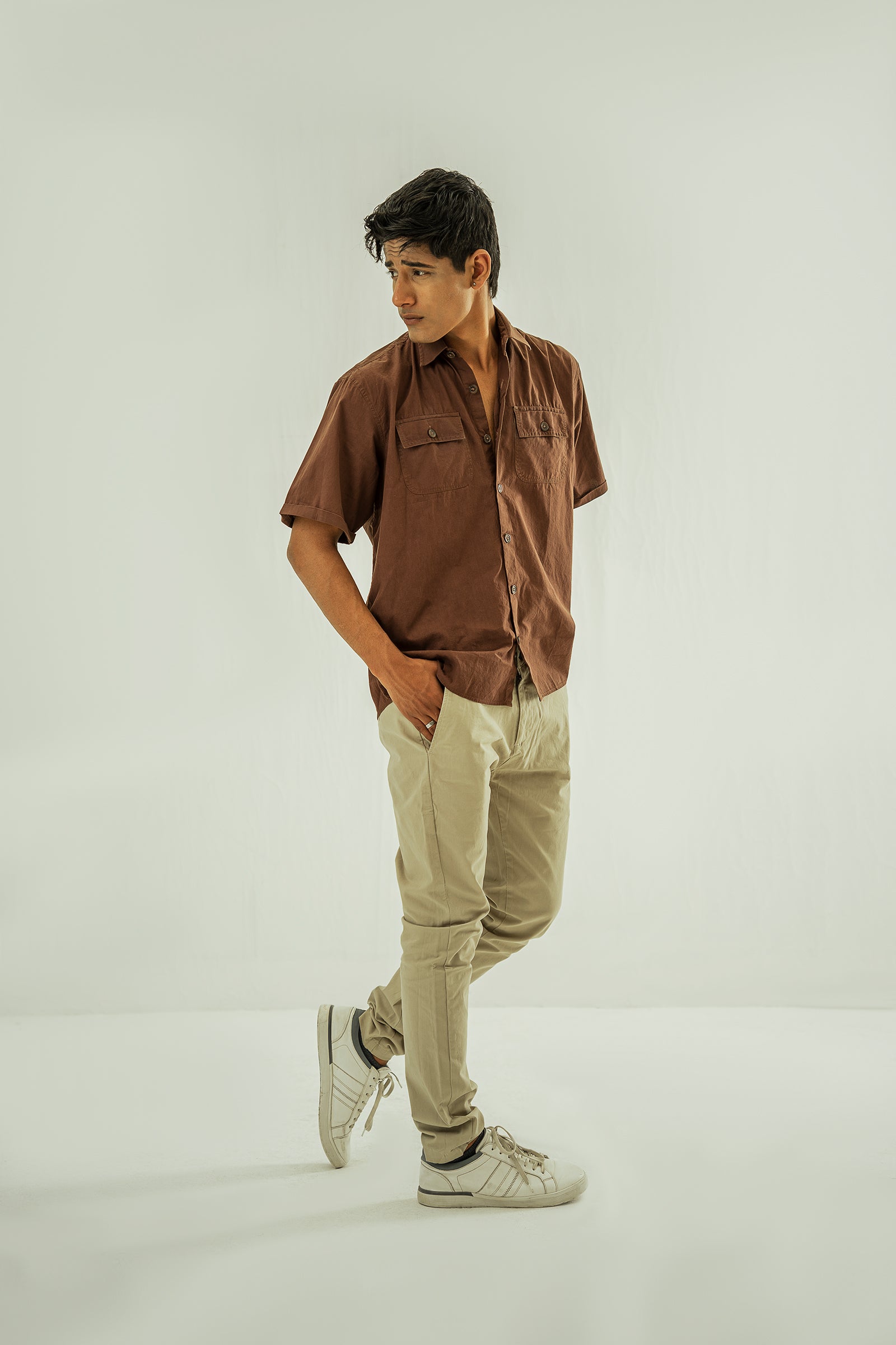 Brown Short Sleeve Over Sized Shirt