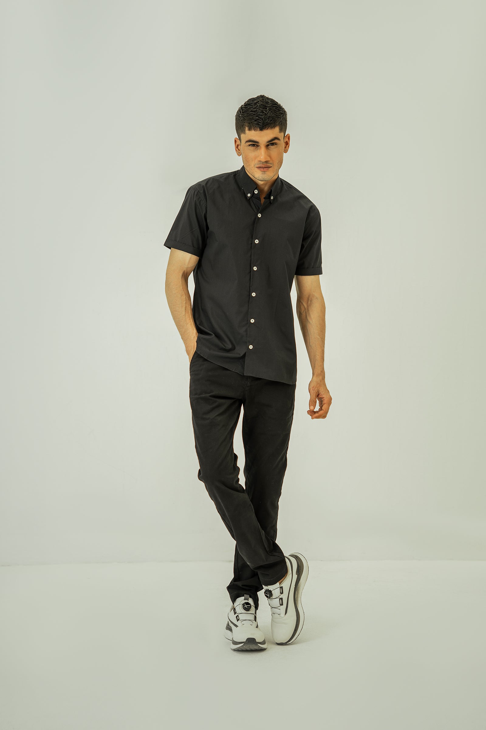 Black Basic Button-Down Shirt