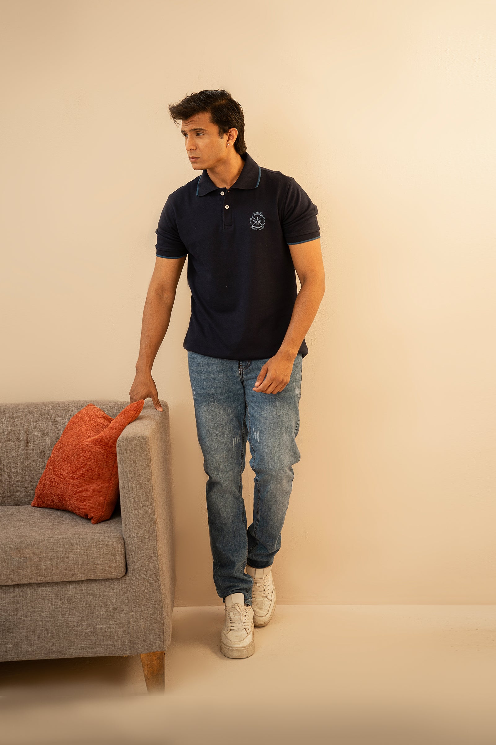 Blue Embroidered Polo T Shirt