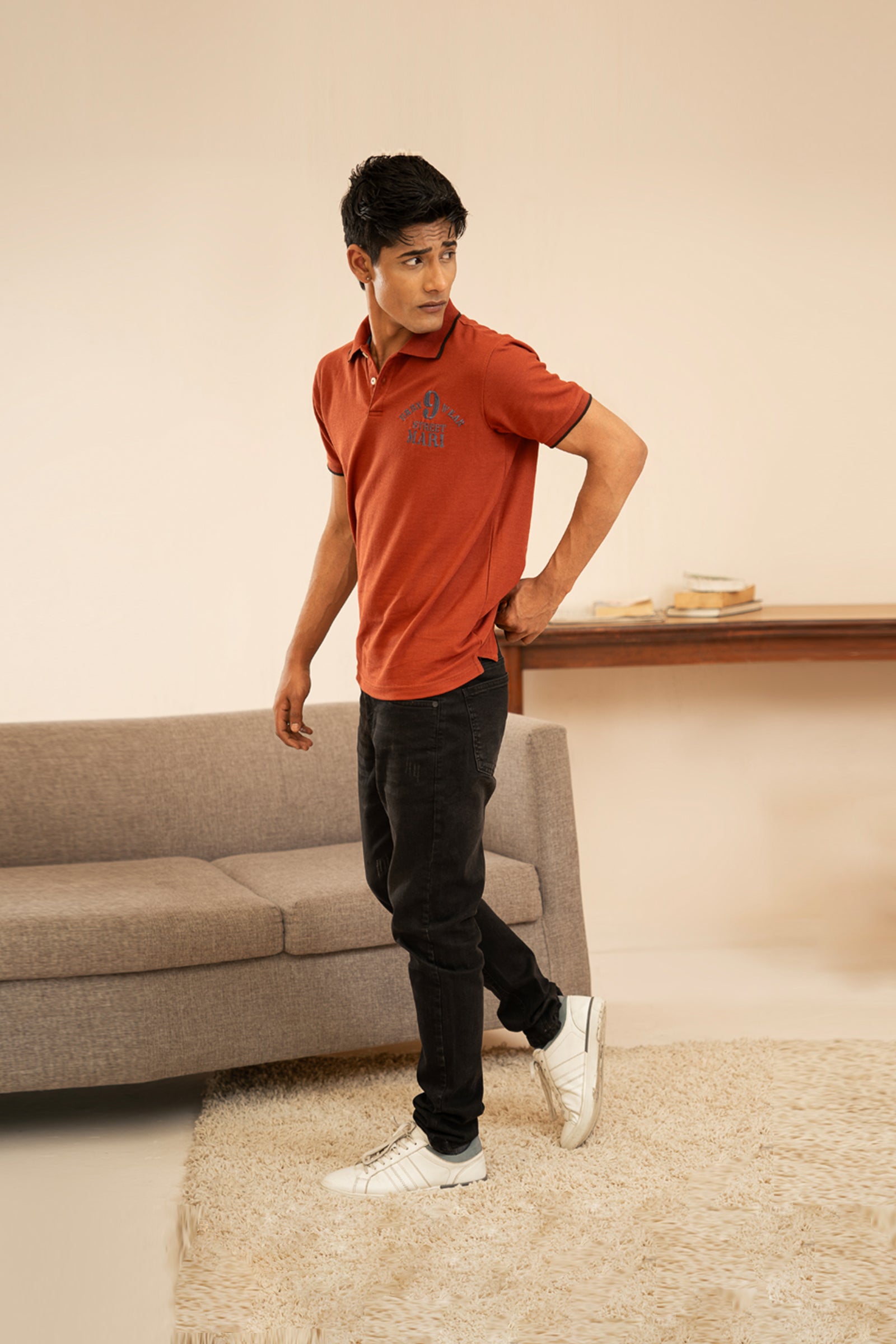 Rust Embroidered Polo T Shirt