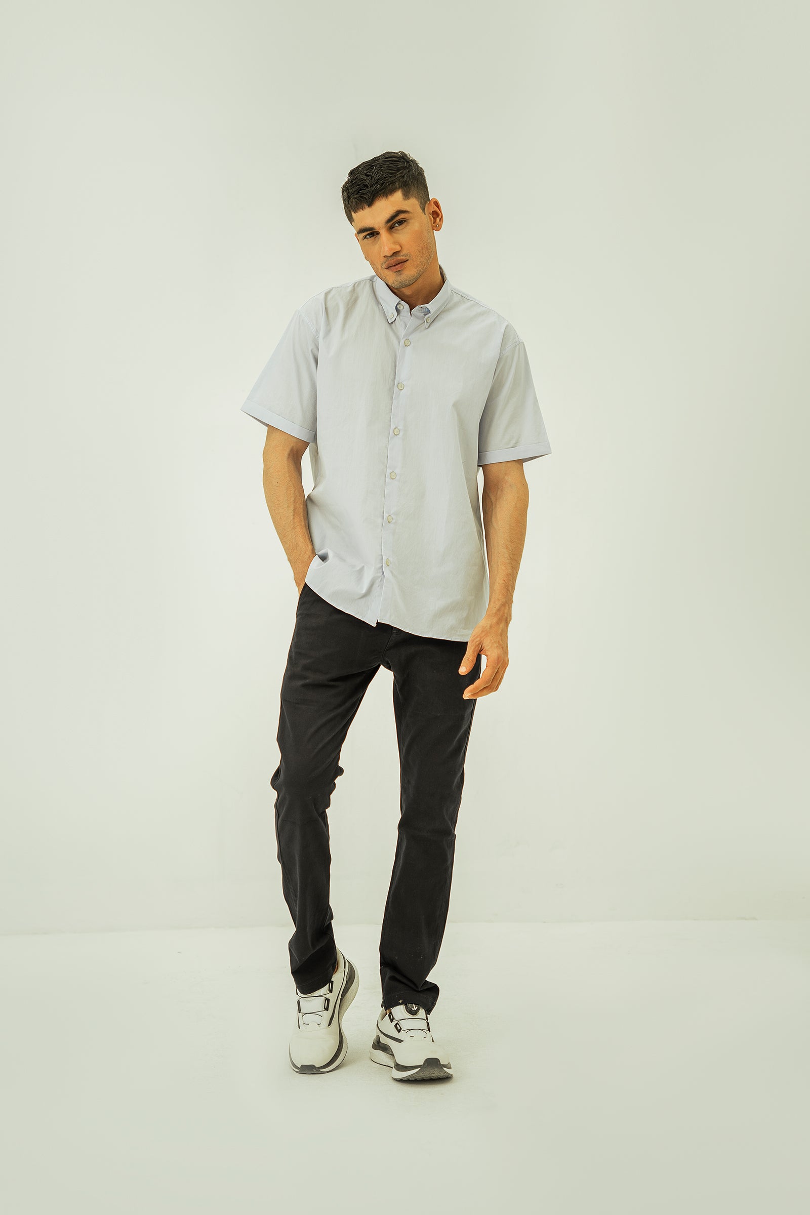 Sky Blue Basic Button-Down Shirt