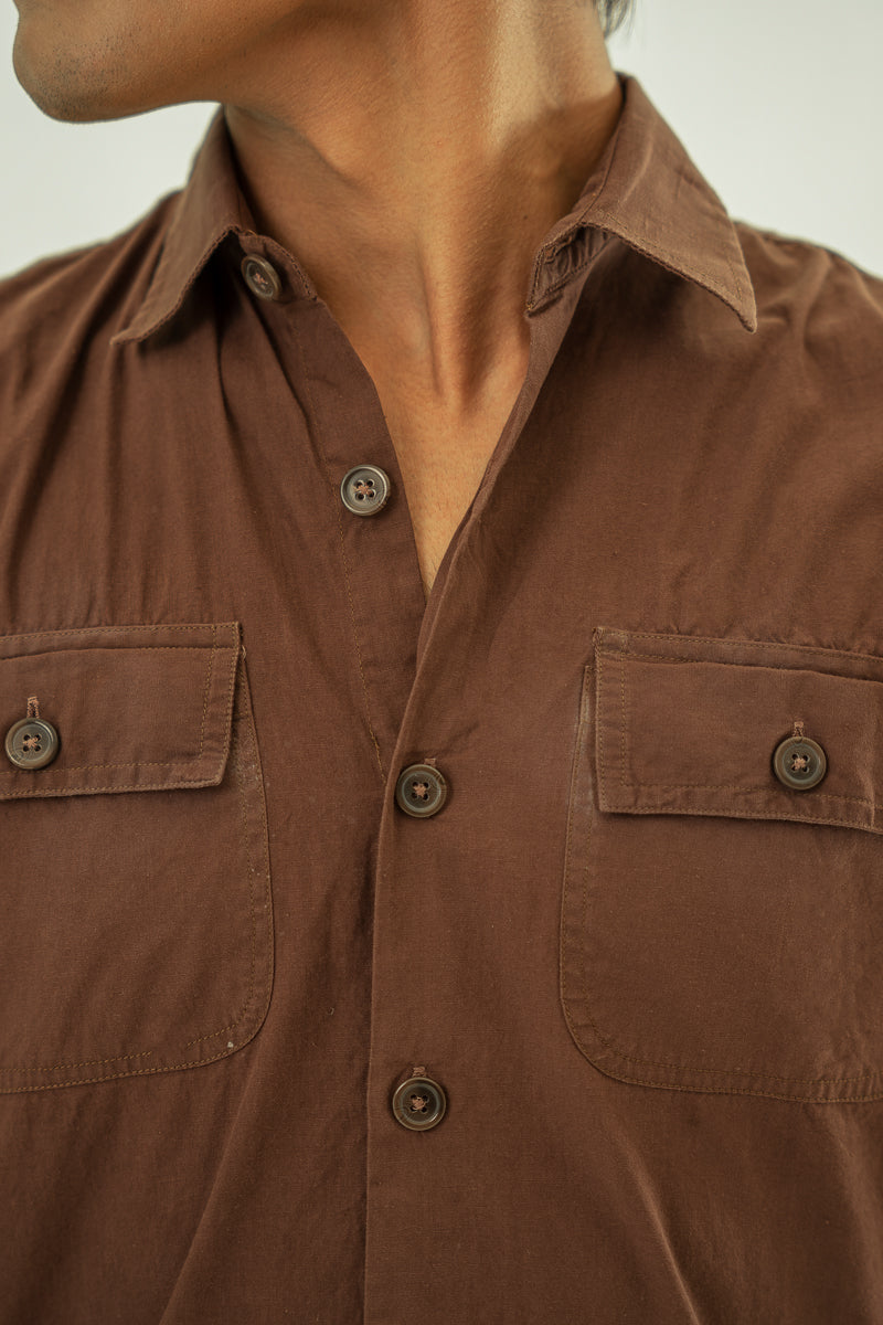 Brown Short Sleeve Over Sized Shirt