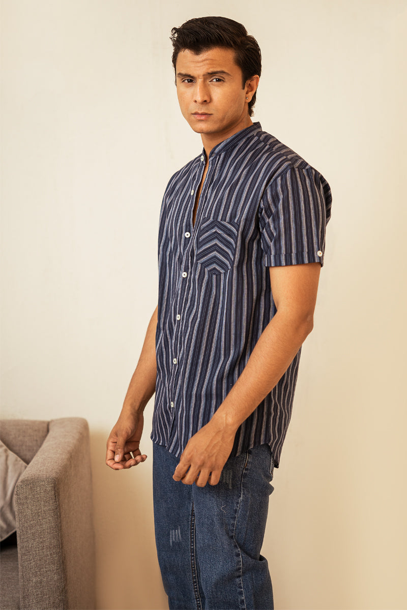 Navy Stripe Short Sleeve Shirt