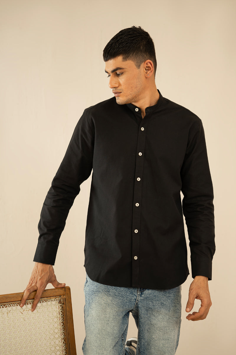 Black Oxford Mandarin Shirt