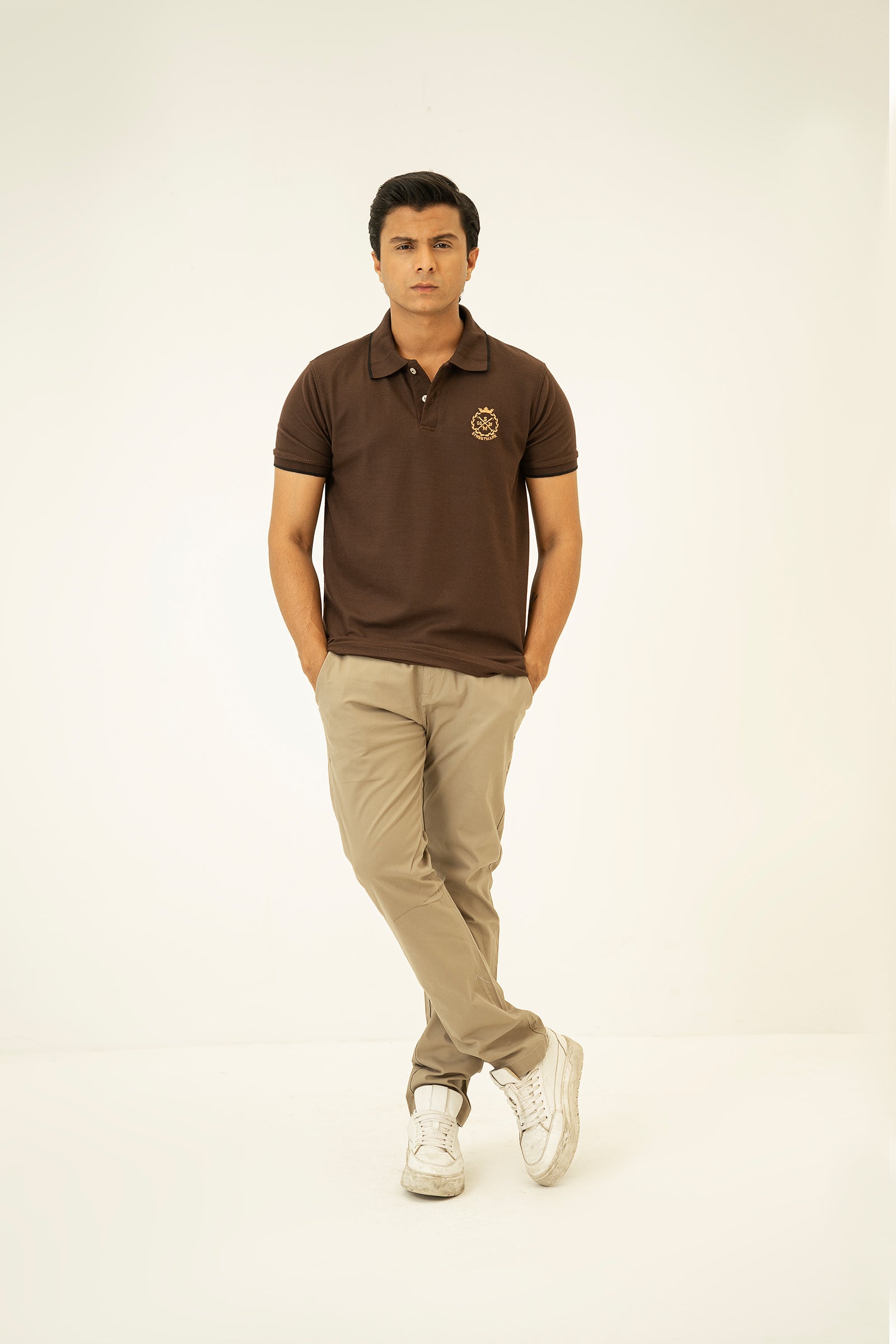 Brown Embroidered Polo T Shirt