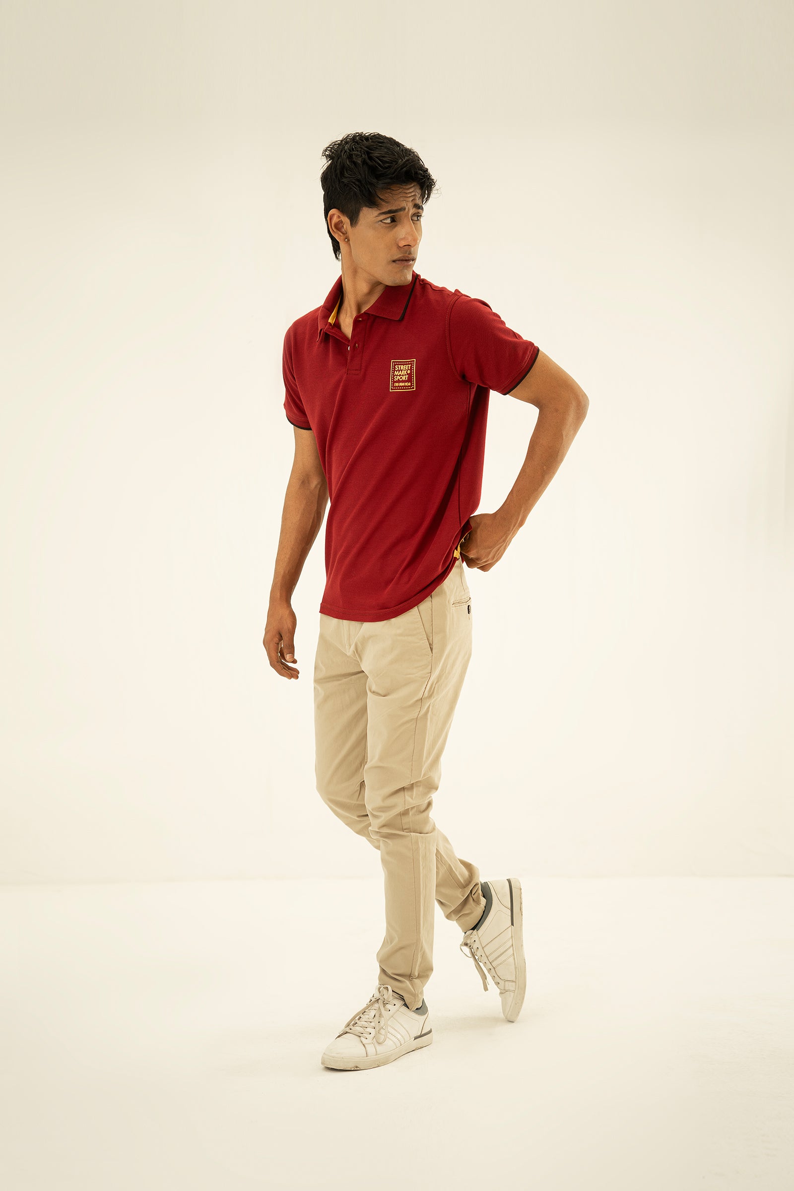 Maroon Embellished Polo T Shirt