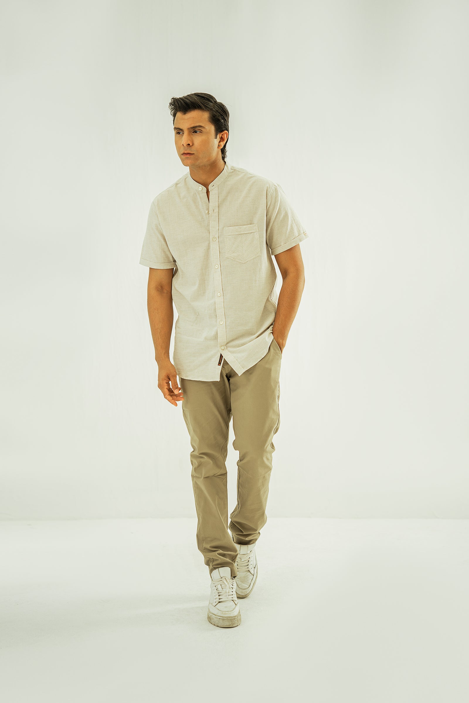 Oatmeal Stripe Short Sleeve Shirt