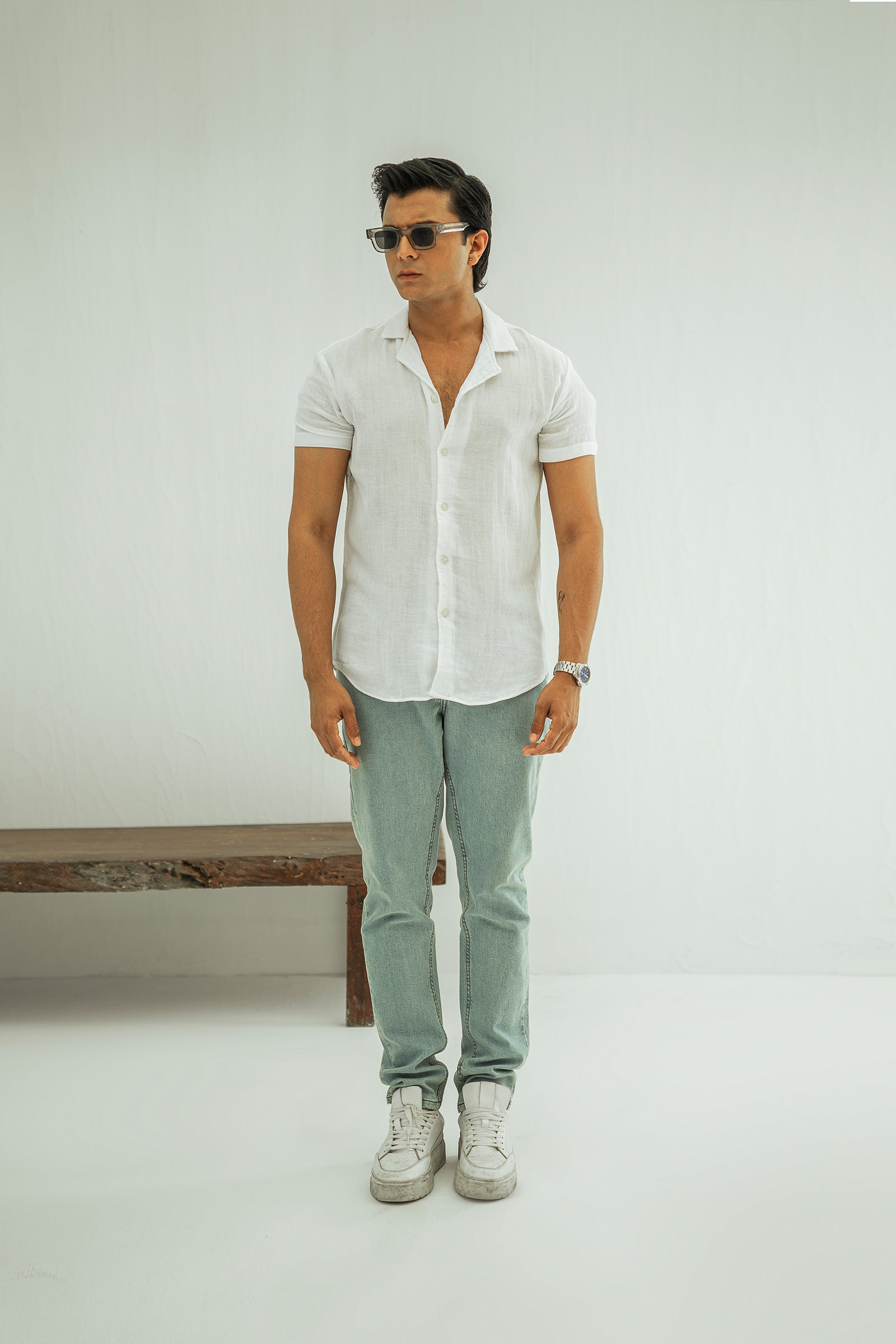 White Short Sleeve Beach Shirt