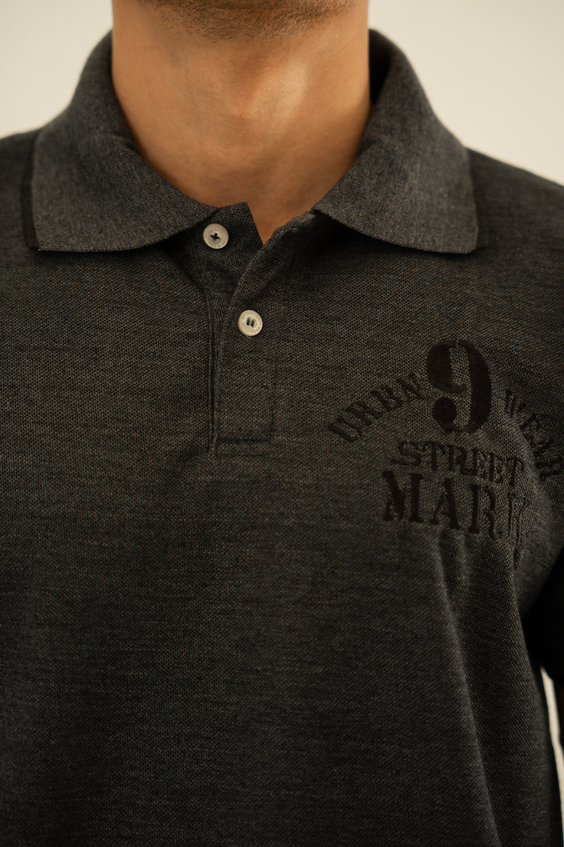 Charcoal Grey Embroidered Polo T Shirt