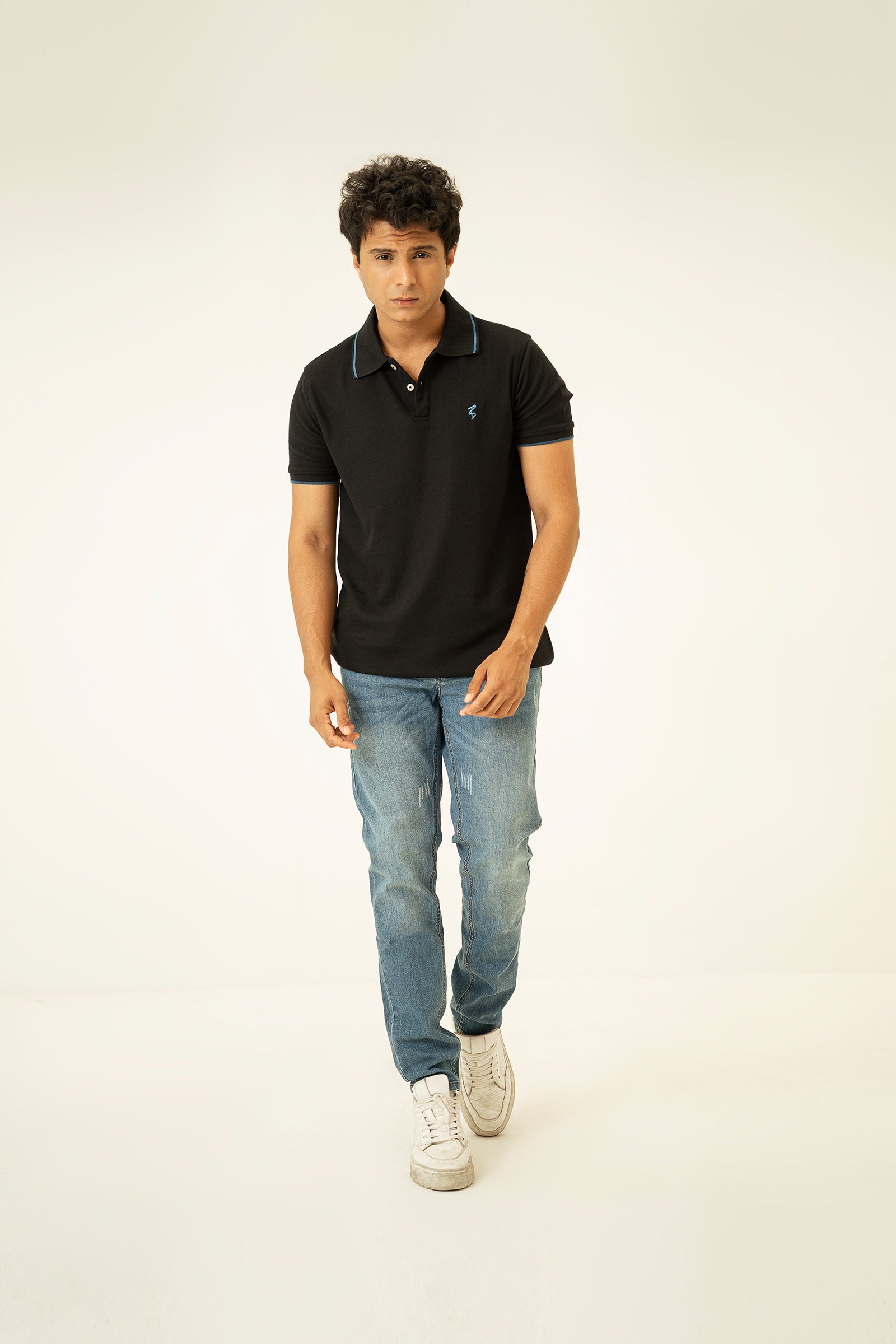 Black Embroidered Polo T Shirt