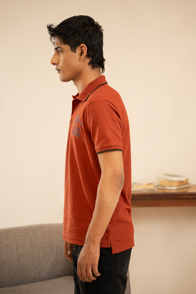 Rust Embroidered Polo T Shirt