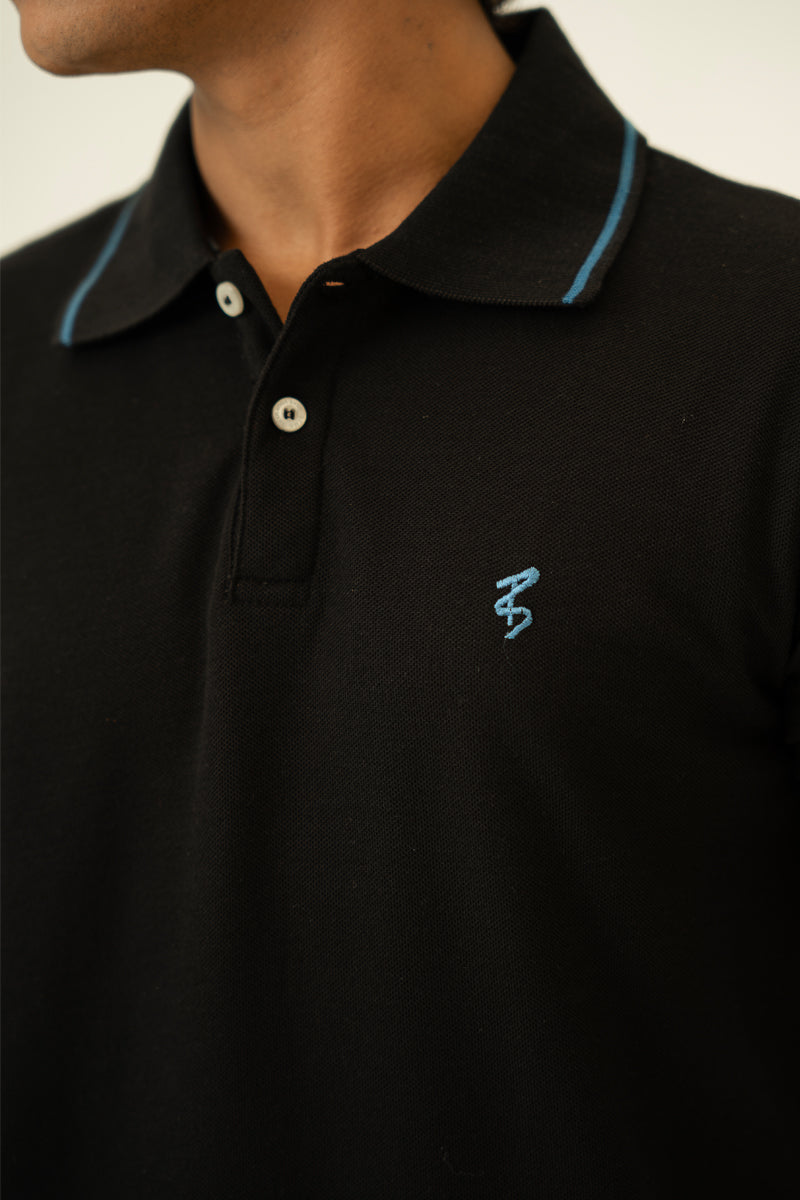 Black Embroidered Polo T Shirt