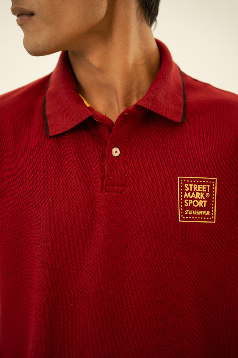 Maroon Embellished Polo T Shirt