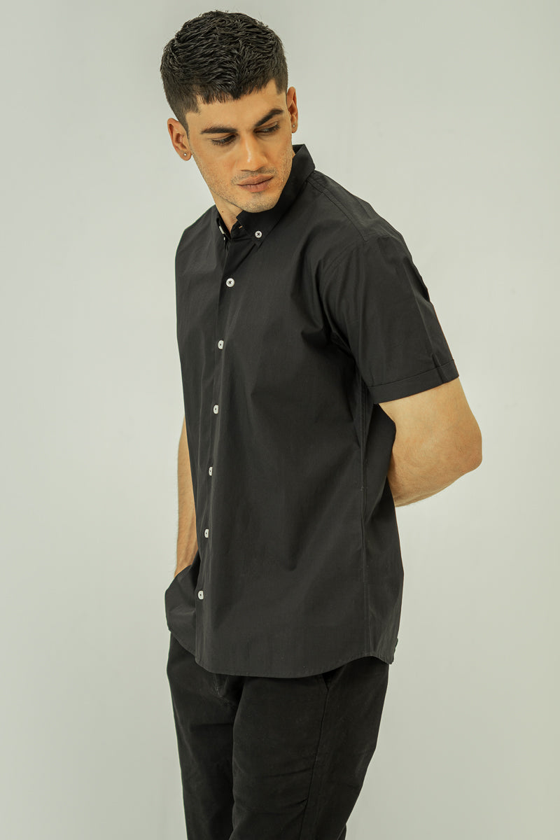 Black Basic Button-Down Shirt