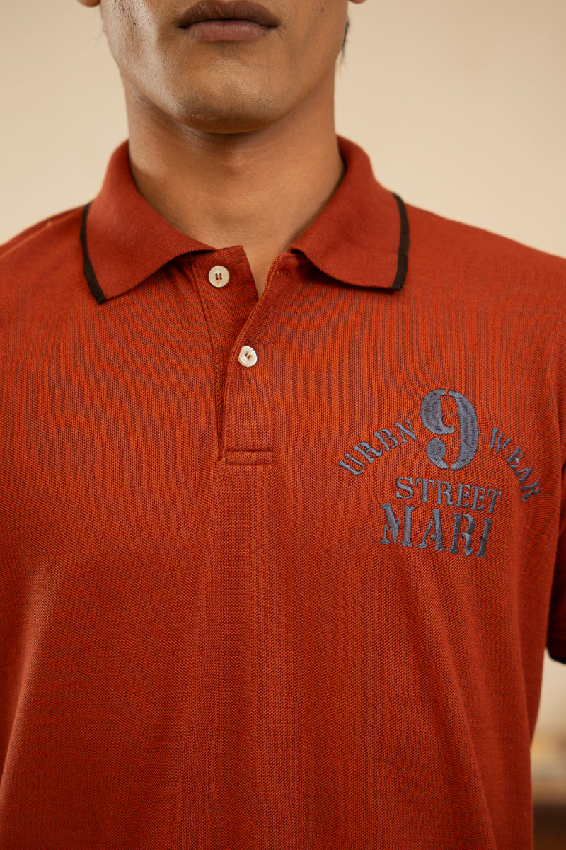 Rust Embroidered Polo T Shirt