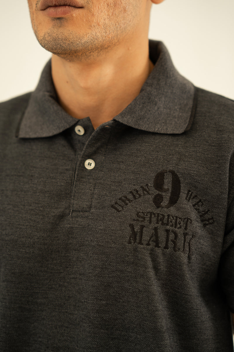 Charcoal Grey Embroidered Polo T Shirt