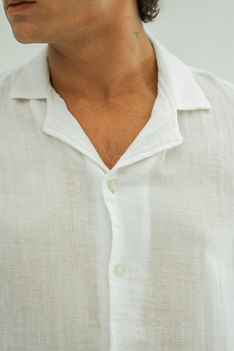 White Short Sleeve Beach Shirt