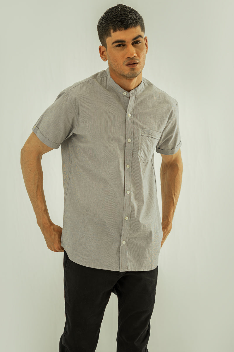 Grey Stripe Short Sleeve Shirt