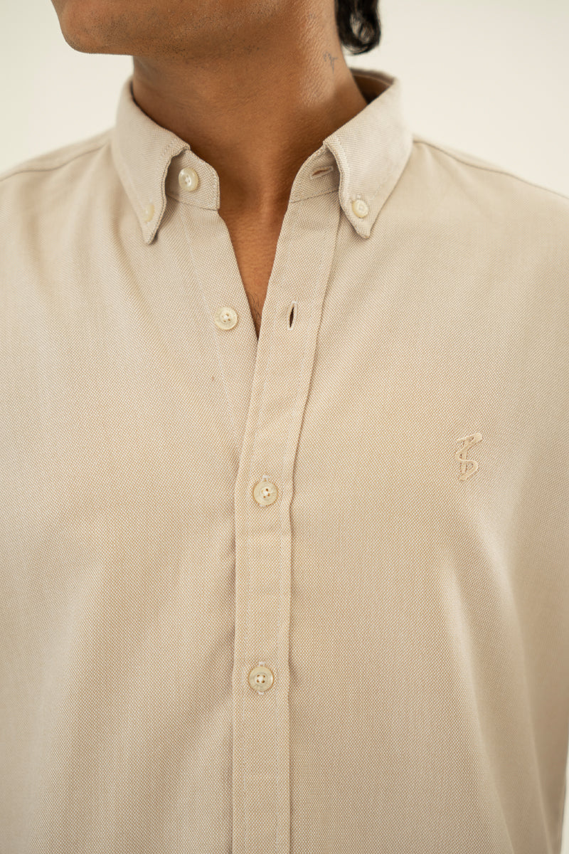 Beige Oxford Button Down Shirt