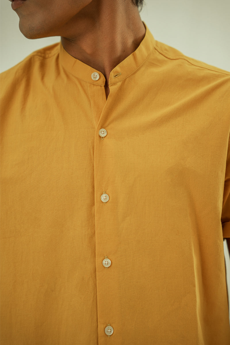 Mustard Basic Short Sleeves Mandarin Shirt