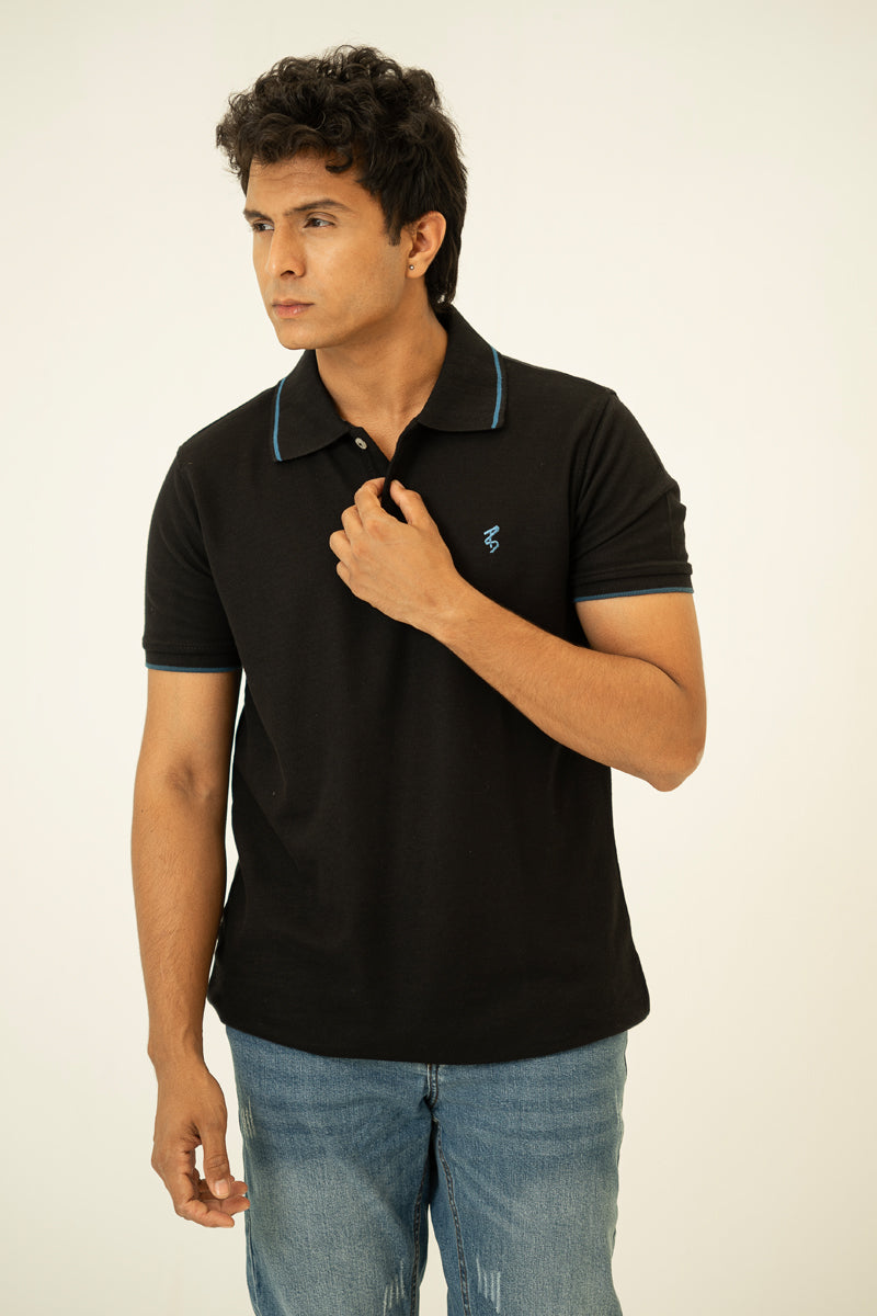 Black Embroidered Polo T Shirt