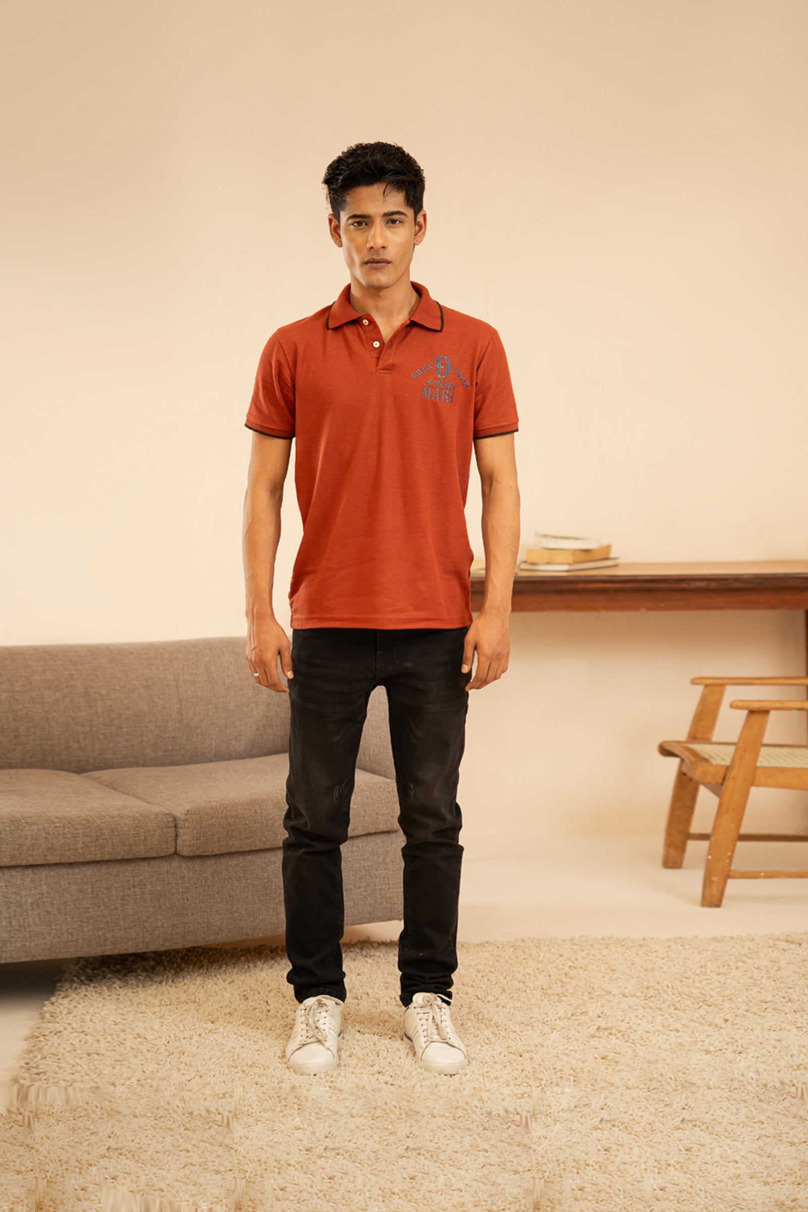 Rust Embroidered Polo T Shirt