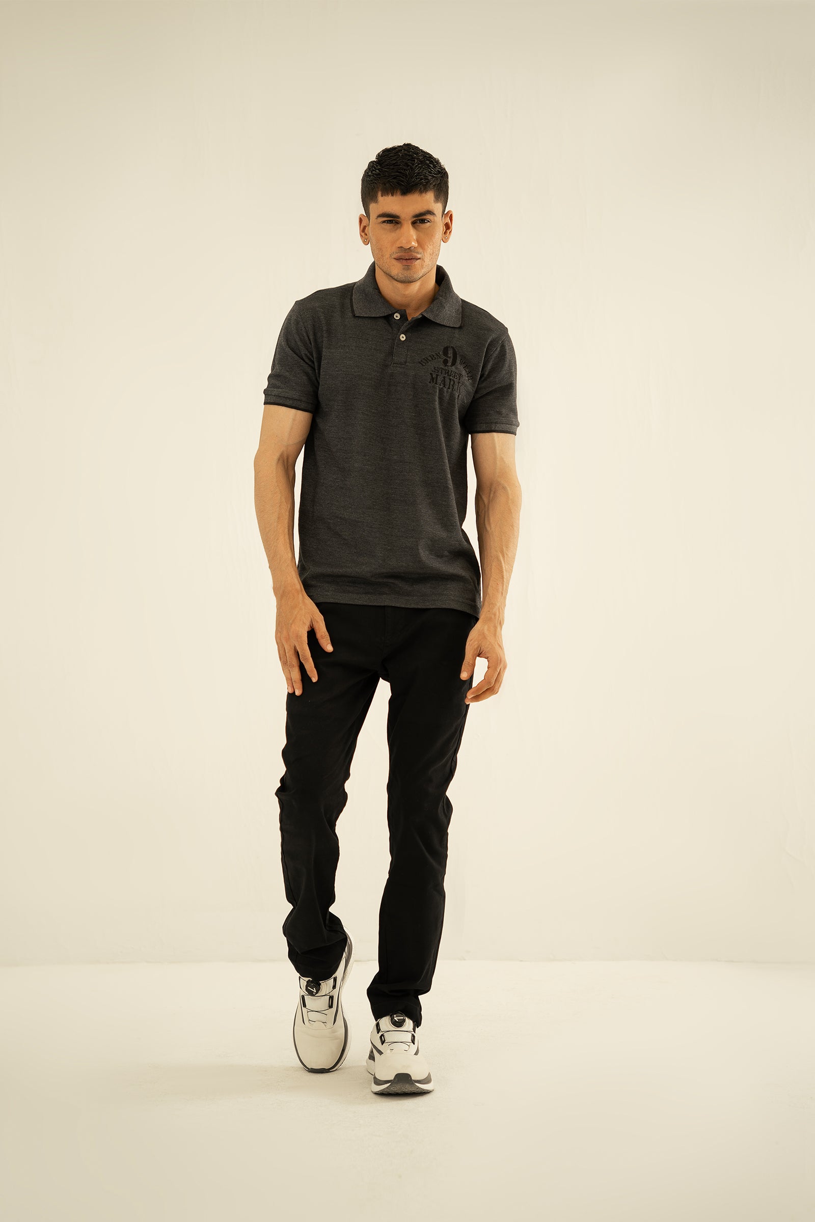 Charcoal Grey Embroidered Polo T Shirt