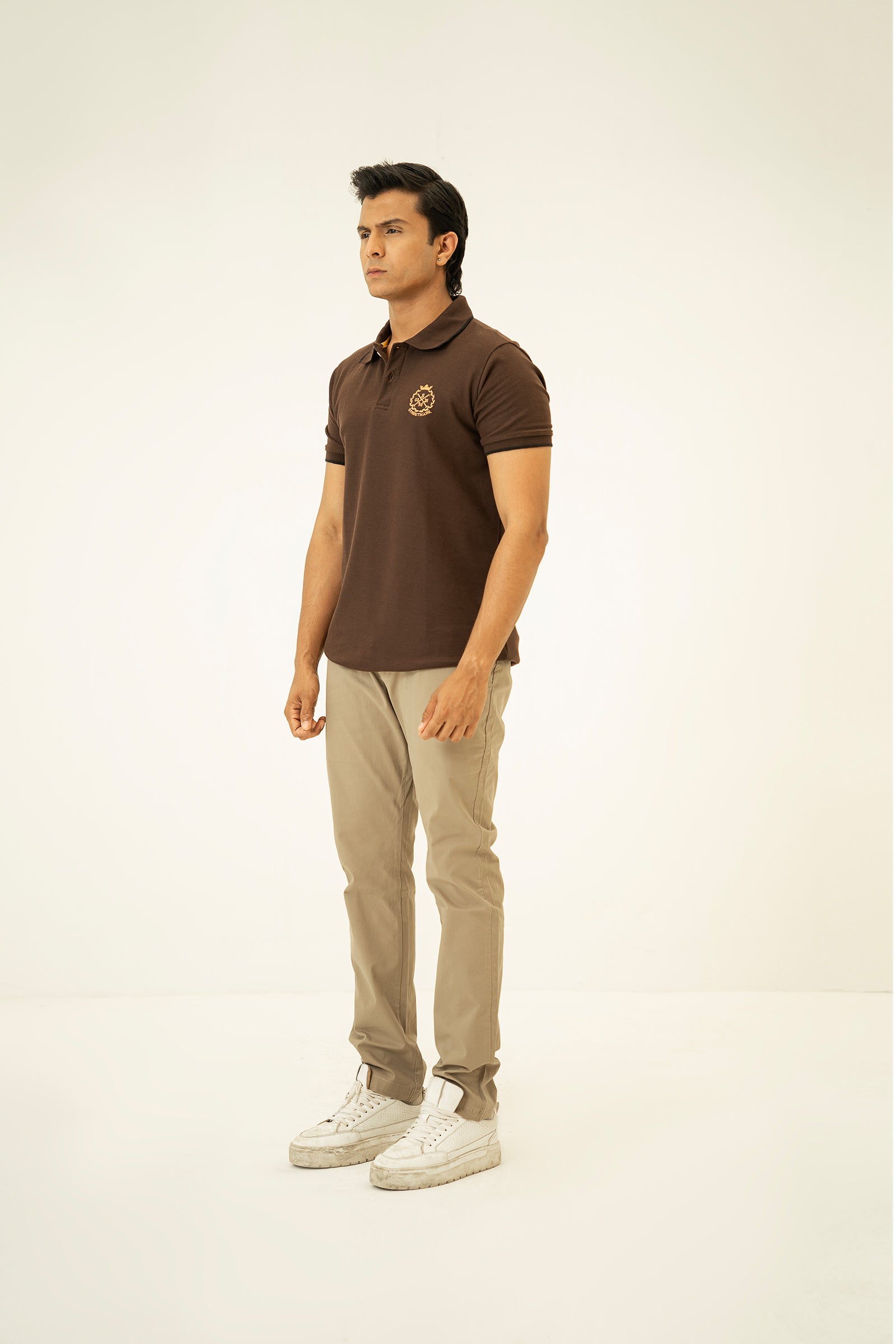 Brown Embroidered Polo T Shirt