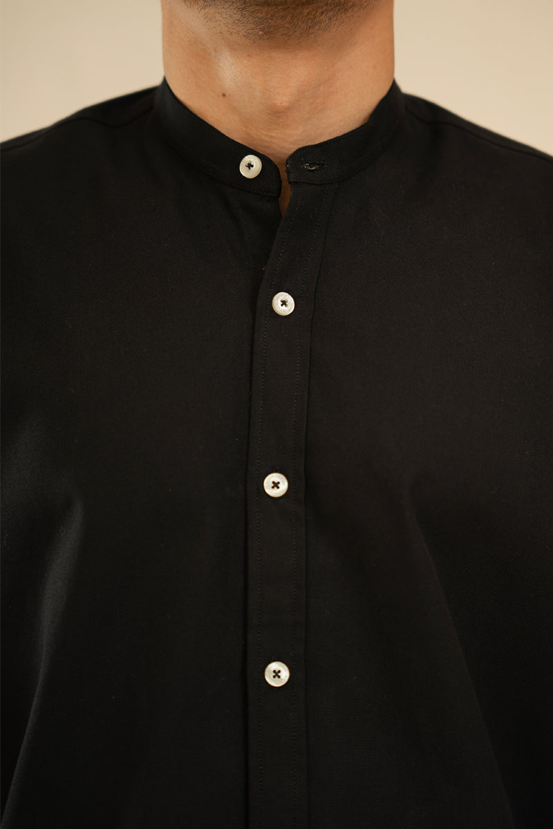 Black Oxford Mandarin Shirt