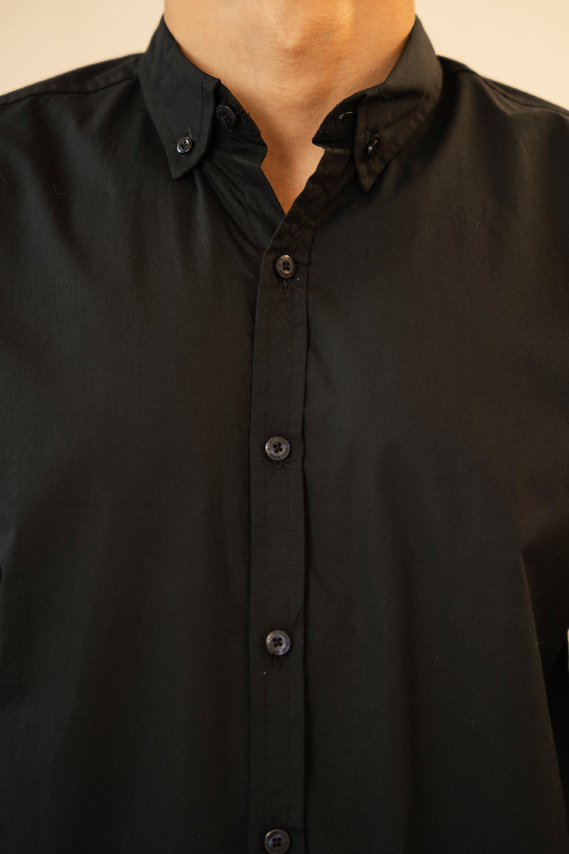 Black Basic Button-Down Shirt