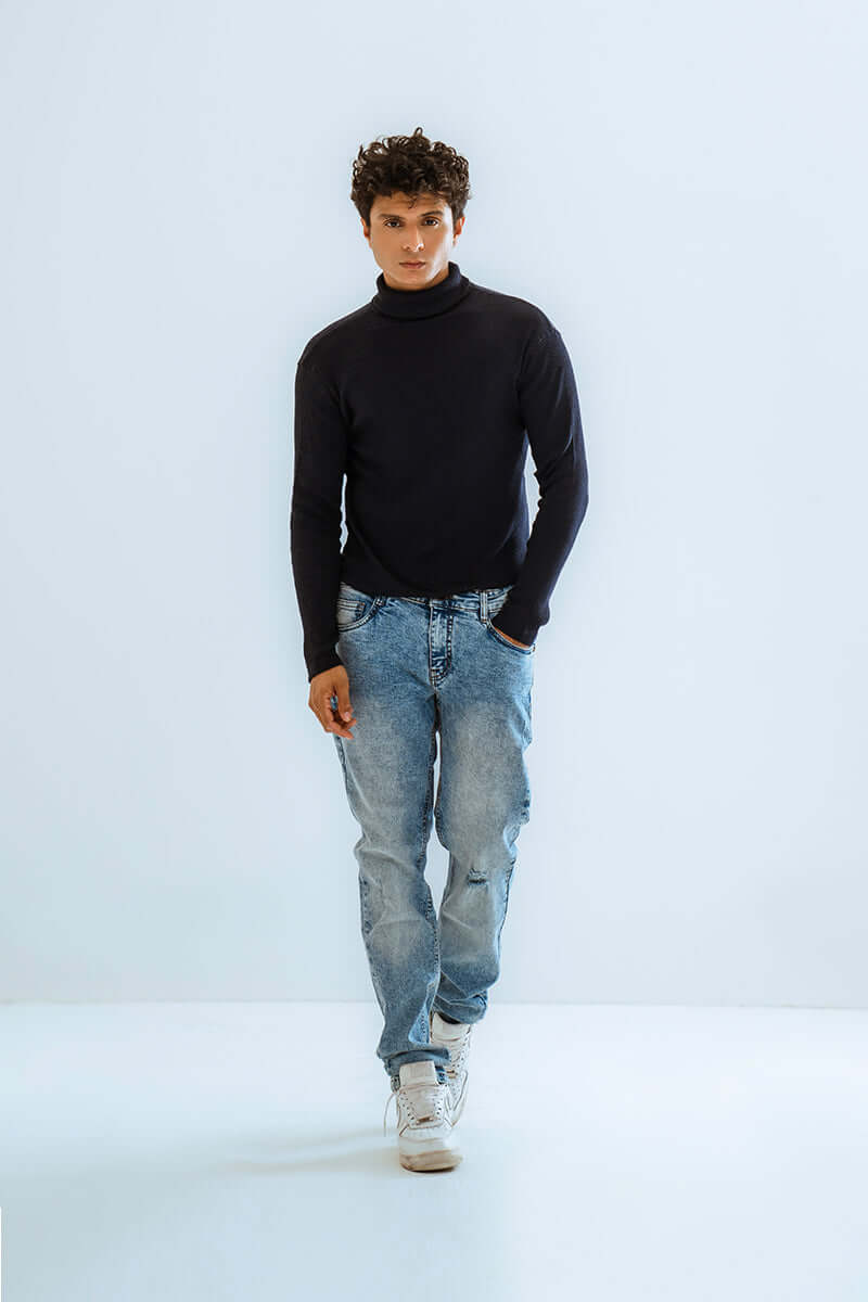 Navy Basic Knitted TurtleNeck