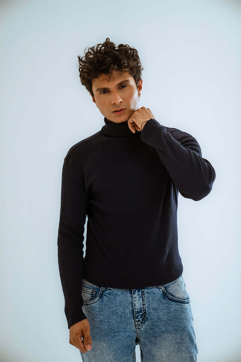 Navy Basic Knitted TurtleNeck