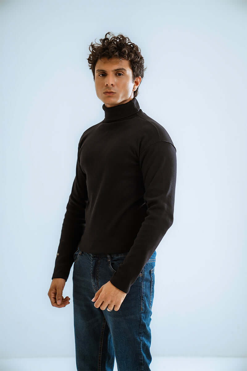 Black Basic Knitted TurtleNeck