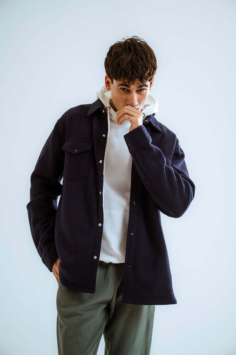 Navy Button Down Oversized Shacket