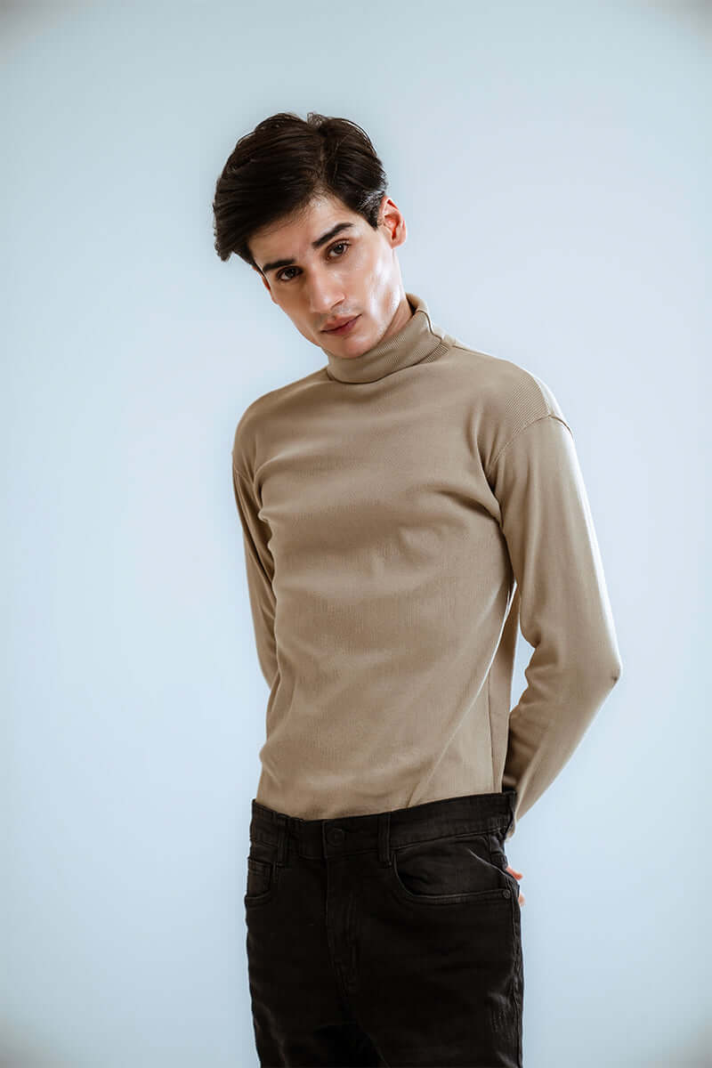 Beige Basic Knitted TurtleNeck