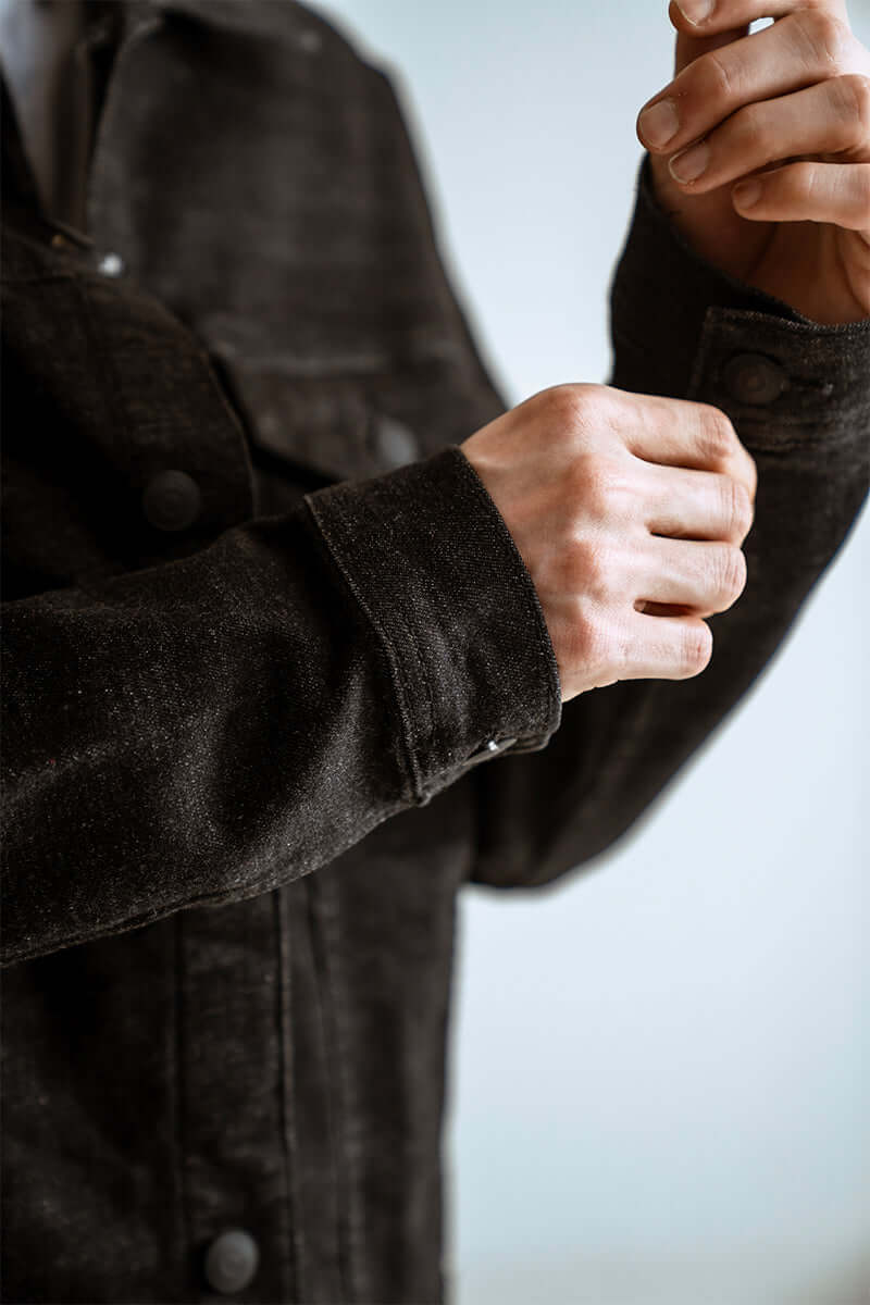 Textured Black Basic Denim Jacket