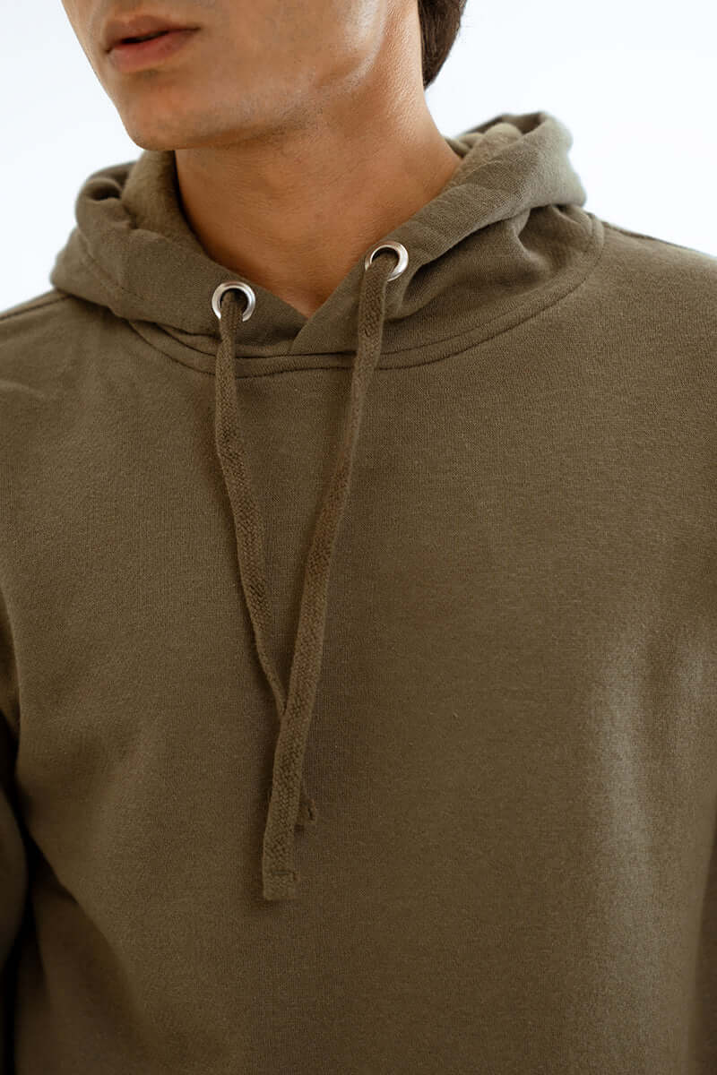 Olive Green Basic Pullover Hoodie