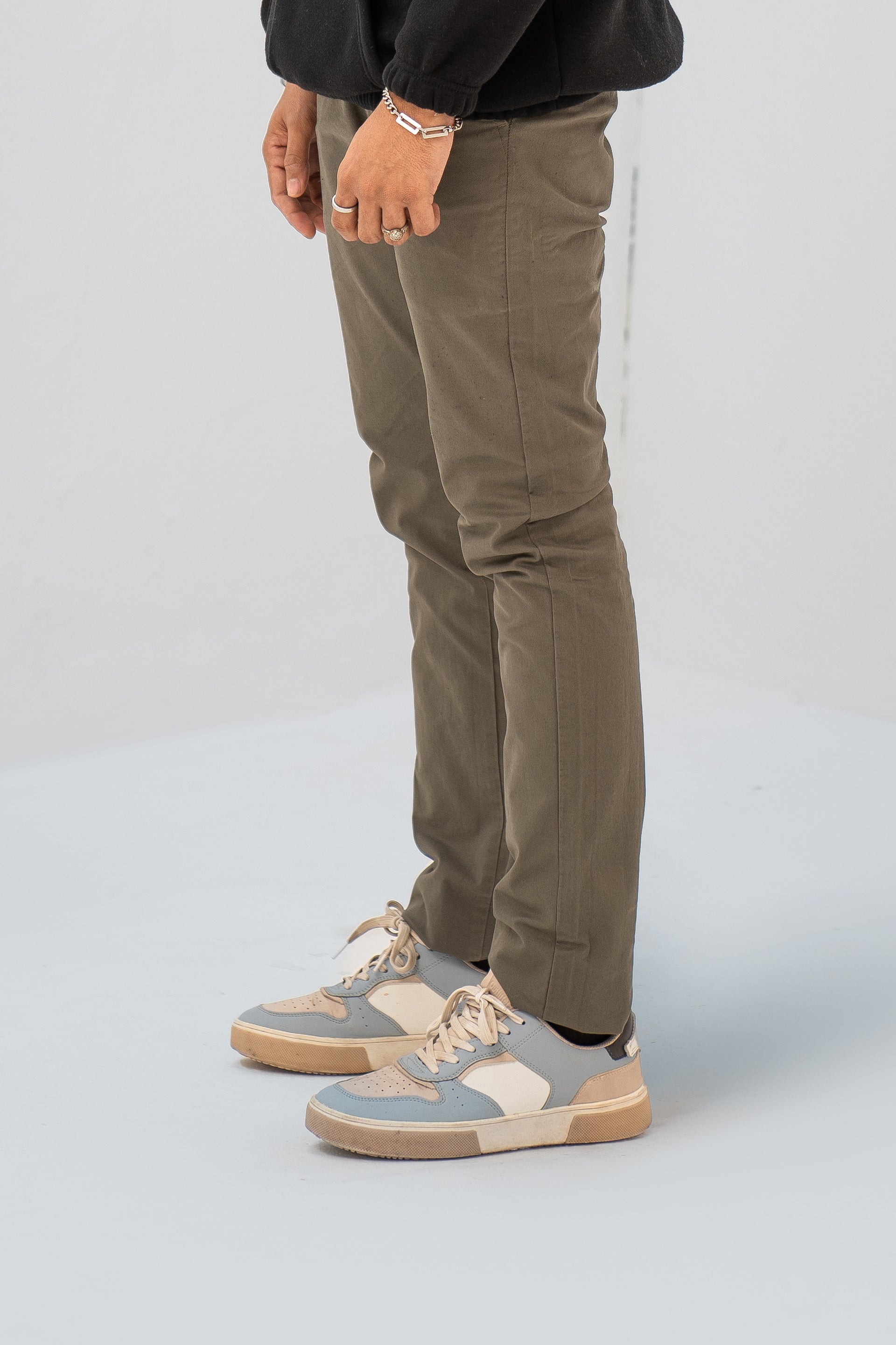 Olive Green Basic Cotton Trouser