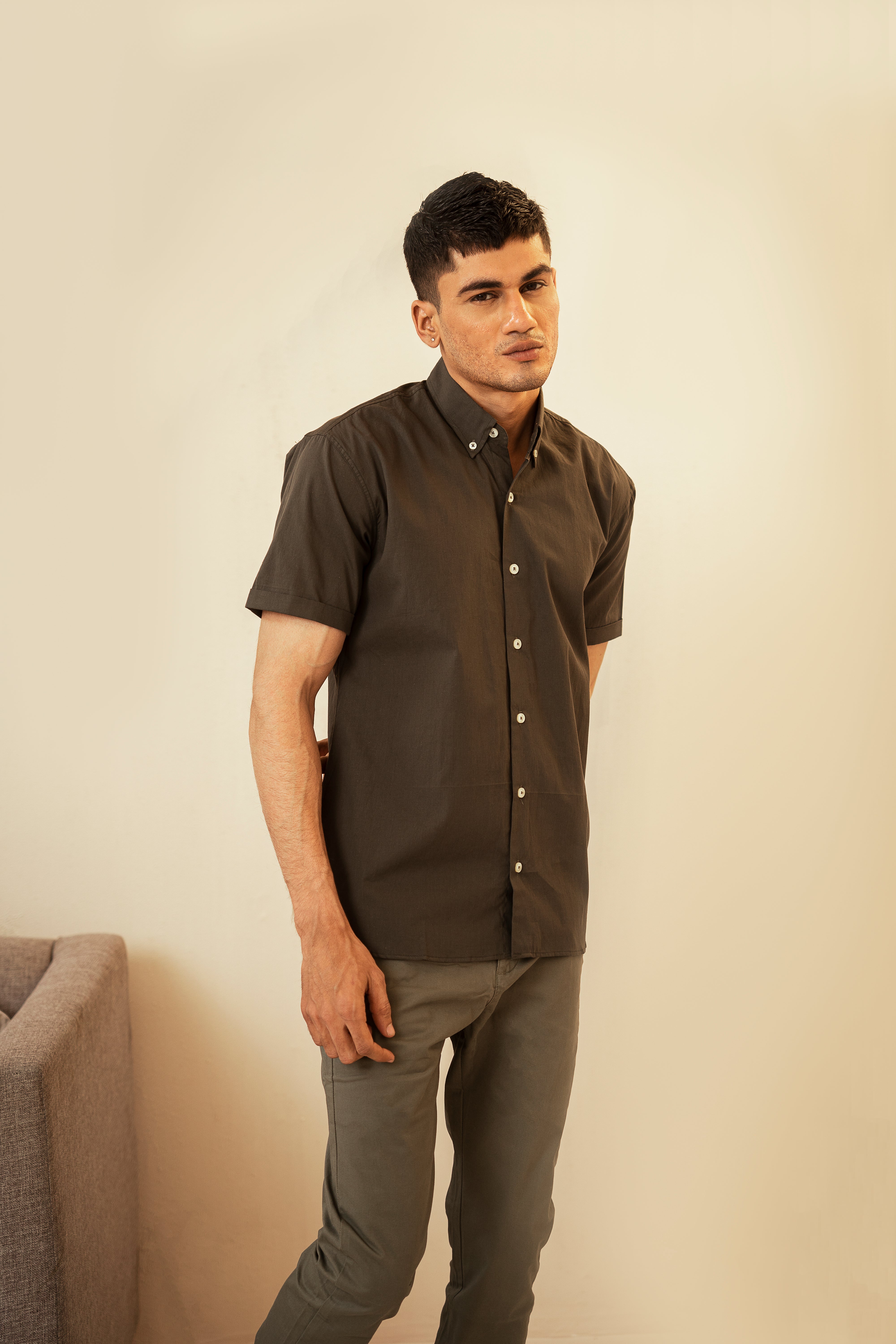 Alpine Green Basic Button-Down Shirt